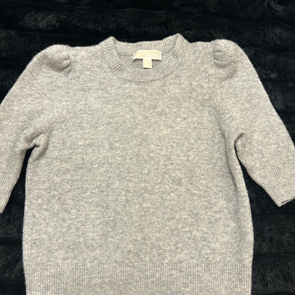Michael Kors Heather Gray Puff-Sleeve Crewneck Sweater